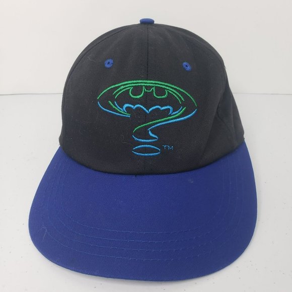 Vtg Batman Forever Hat 1994 SnapBack Dc Comics Riddler Movie Promo Black Blue